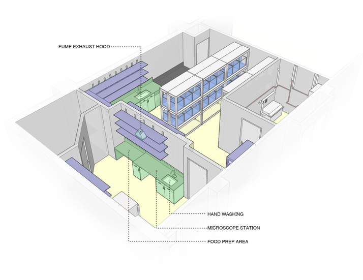 Floor plan, Interior, Zebrafish Stank Suite at UMass Lowell