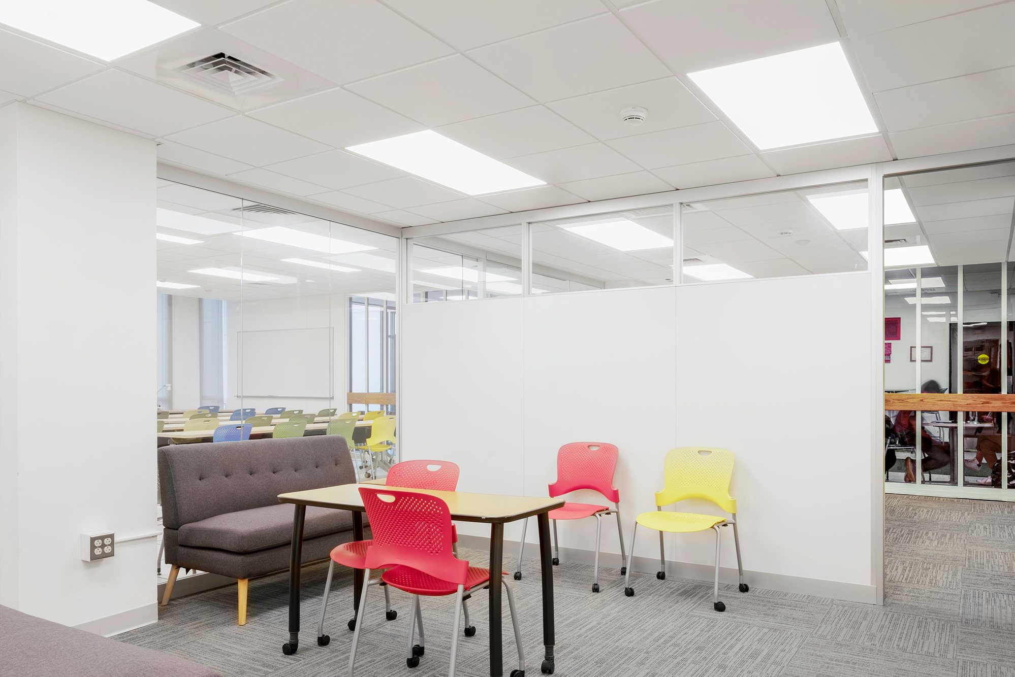 Interior, Lederle Maker Space at UMass Amherst, lounge area with furniture, outside of the classroom area