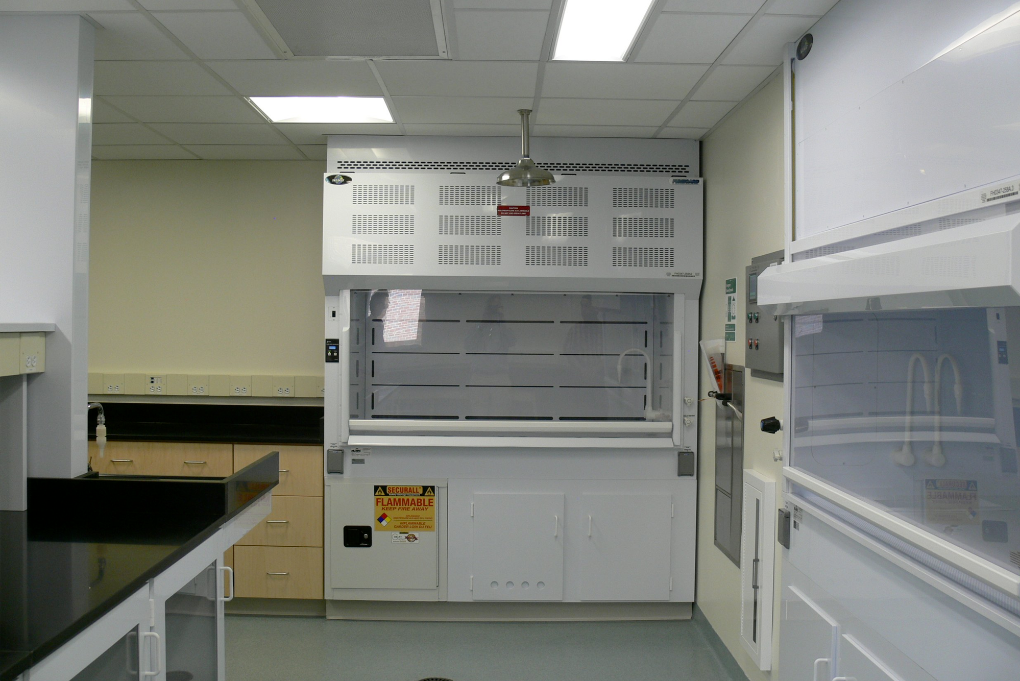 Interior, Morrill Trace Metals Research Laboratory at UMass Amherst, fume hoods, work stations, equipment