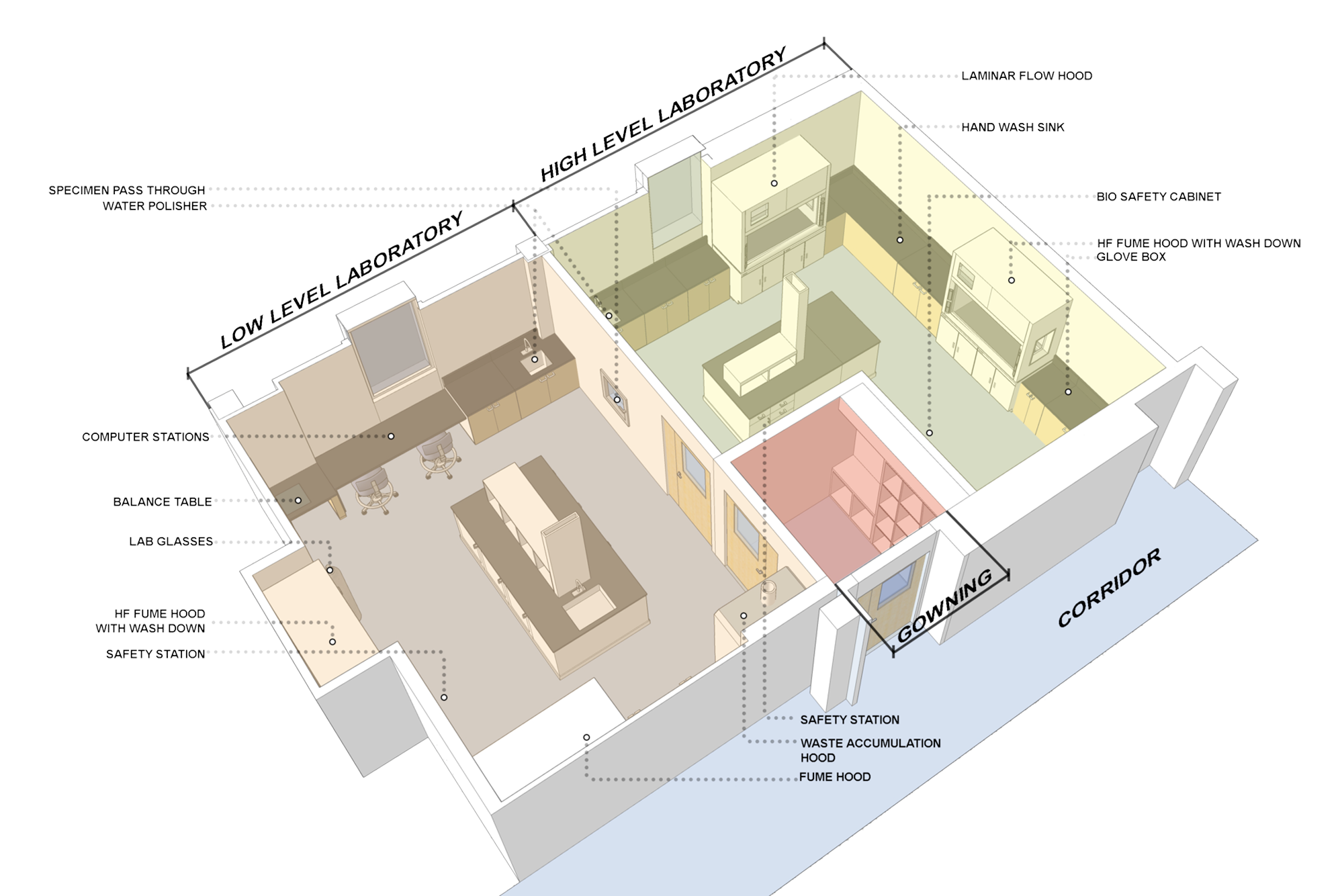 Floor plan, interior, bird's eye view of Morrill Trace Metals Research Laboratory at UMass Amherst