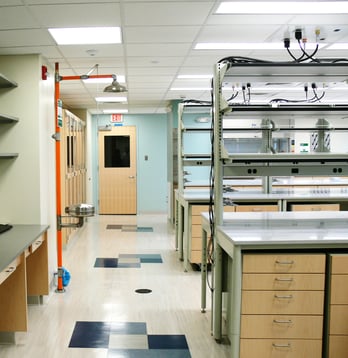 Interior, Morrill Research Lab at UMass Amherst, work stations, equipment, storage, door