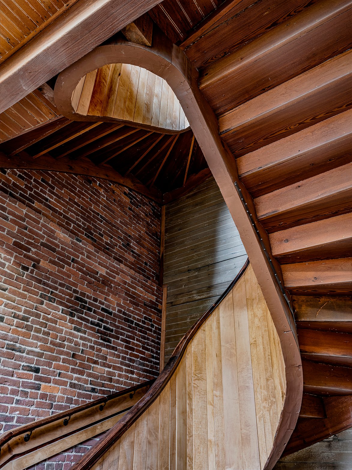 View looking up into Wannalancit Staircase at UMass Lowell