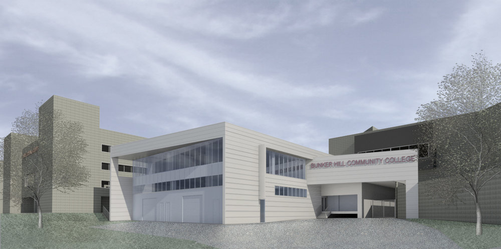 Exterior rendering of Building M at Bunker Hill Community College