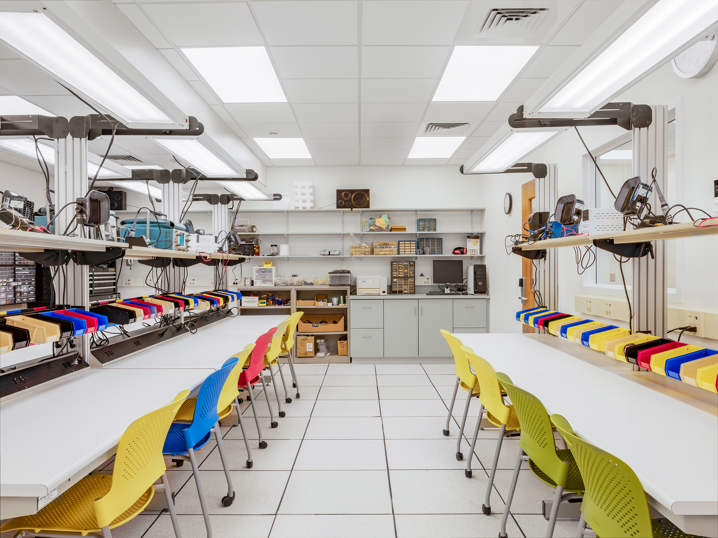 Interior, Lederle Maker Space at UMass Amherst, work stations, equipment