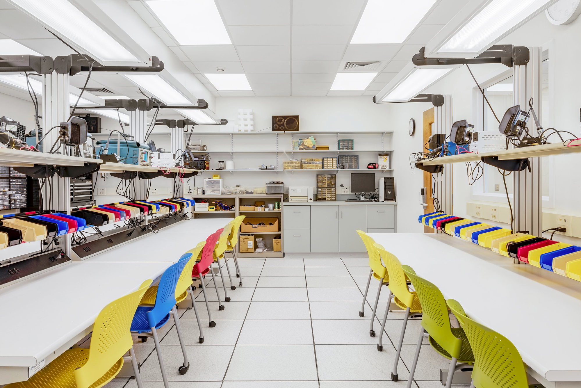 Interior, Lederle Maker Space at UMass Amherst, work stations, equipment