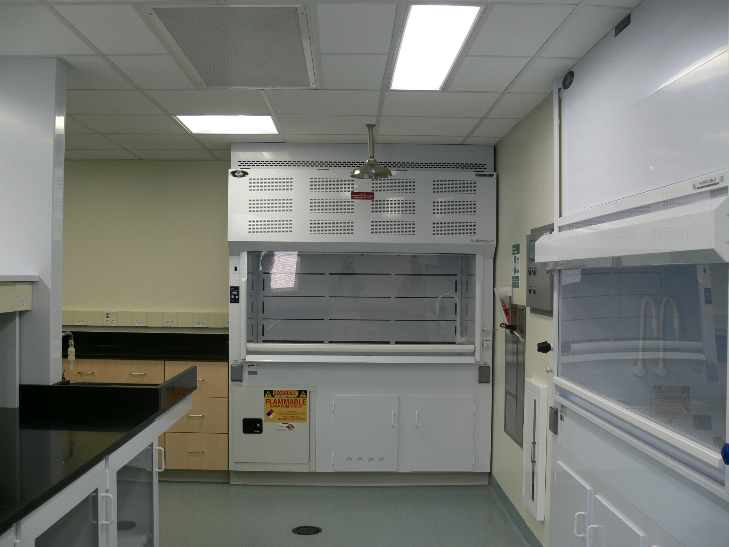Interior, Morrill Trace Metals Research Laboratory at UMass Amherst, work stations, fume hoods
