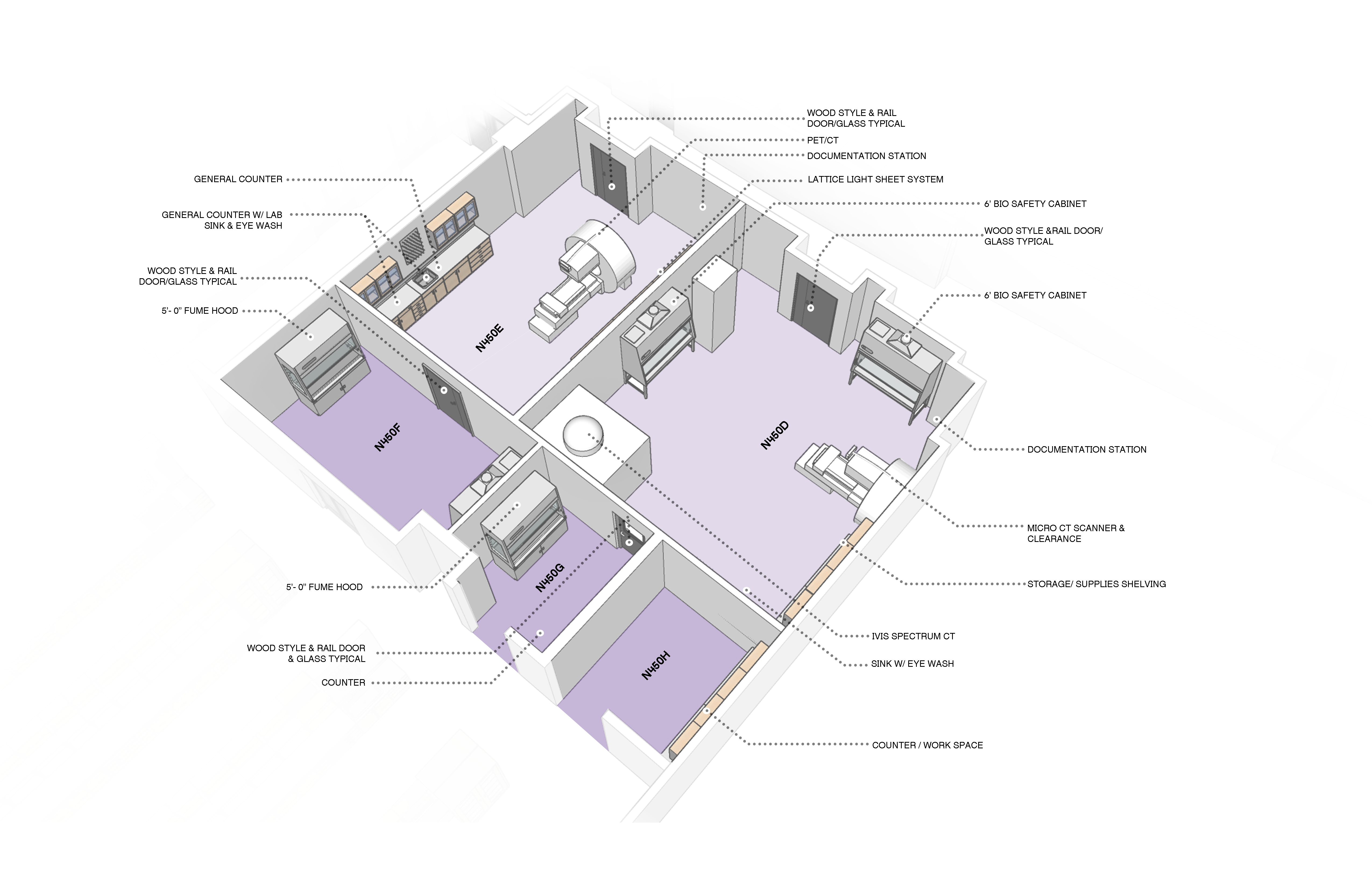 Plan, bird's eye view, interior, Bio-Medical Engineering Lab at UMass Amherst